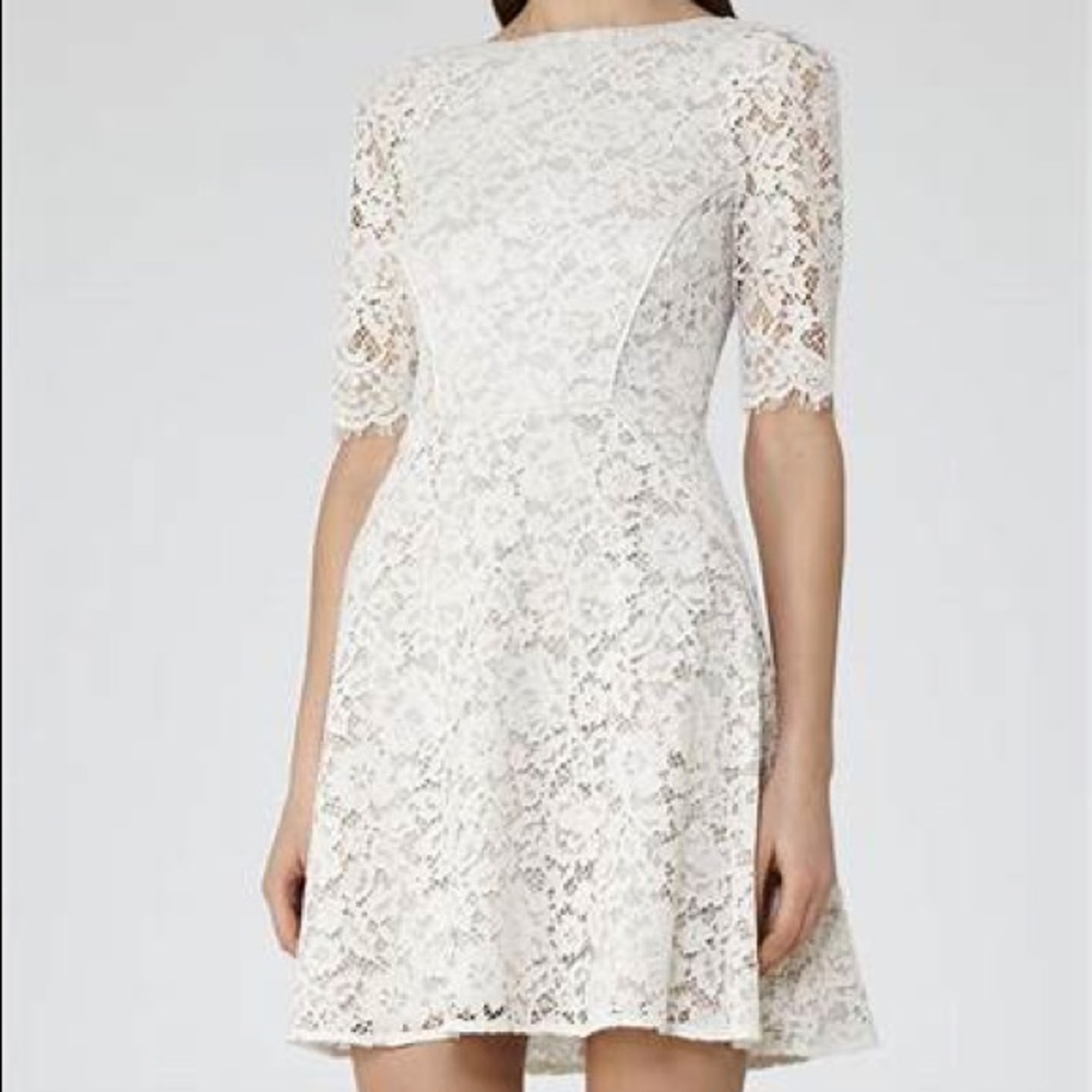 REISS Off-White Fit and Flare Dress
